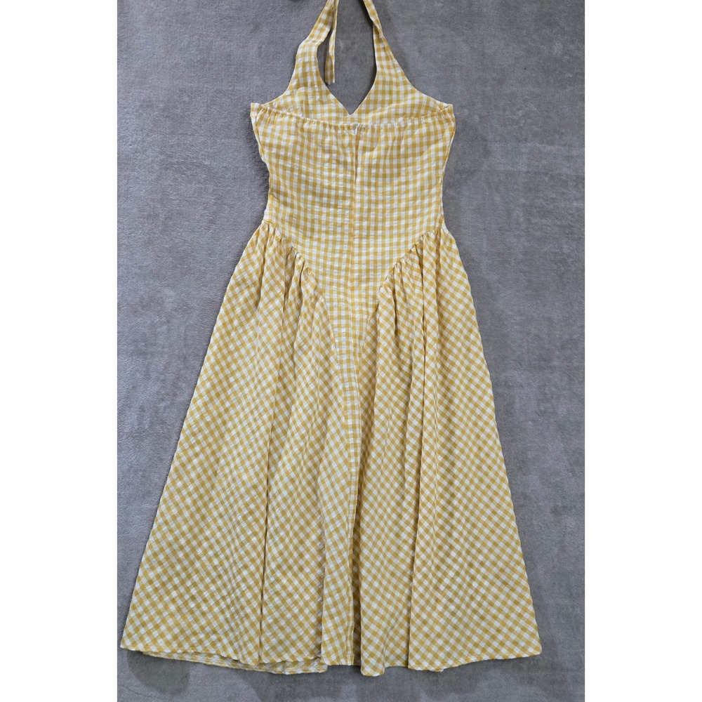 Gingham Dress Womens Yellow Halter Cottagecore French Euro Summer Country Picnic